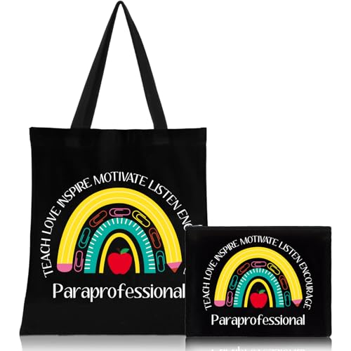 Paterr 2 Pcs Paraprofessional Gifts Survival Kit Tote Bag Cosmetic Makeup Bag Teaching Assistant Appreciation Gifts for Women(Classic Black)