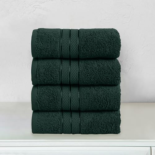 Image of Elegant Comfort Three Line Popcorn Towel Set for Bathroom 16 x 28 inches, Premium Hotel Quality 4-Pack Hand Towels, 100% Turkish Cotton, Soft and Durable, Quick Dry and Highly Absorbent, Forest Green