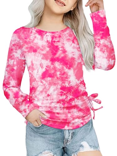 Image of Arshiner Girls Long Sleeve Shirts Ruched Knot Side Tunic Blouse Tee Tops
