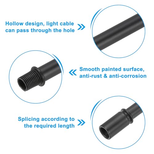 Image of PATIKIL Straight Pipe Lamp Stems Rod Kit, 4Set M10 Carbon Steel 100mm(3.94 inch) Long Double End Thread Rod with Coupling Nuts Sleeve Connector for Table Lamps Chandeliers, Black