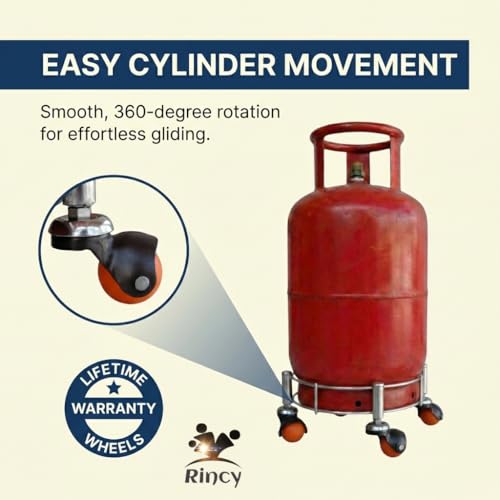 Image of Rincy 2 Pic Heavy Red Wheel Stainless Steel LPG Cylinder Trolley with 4 Heavy Wheels - Durable Stand for Gas Cylinders (Heavy Wheel Gas Stand 2 Pcs)
