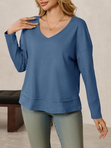 Image of Cicy Bell Womens Long Sleeve T Shirts V Neck Casual Flowy Tops Fall Fashion Loose Fit Basic Tees