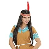 El paquete incluye una peluca larga de pelo sintético de color negro. Está adornado con una hermosa cinta roja y una pluma roja