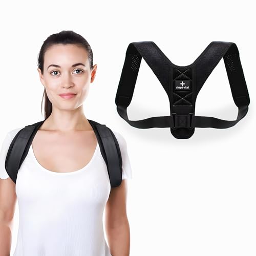 SHAPEVITAL Haltungsgurt Vital-Pro, Rücken Geradehalter für Herren und Damen, Haltungskorrektur Rücken zum Trainieren einer aufrechten Haltung, Schultergurt ohne Drücken an den Achseln, schwarz, L