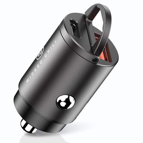 Wicked Chili 45W Tiny Caricabatterie per Auto, Caricatore Rapido Doppio Adattatore USB Accendisigari, Fast Charger per iPhone, iPad, Samsung, Huawei, Smartphone USB-C & A Adattatore Auto (12V)