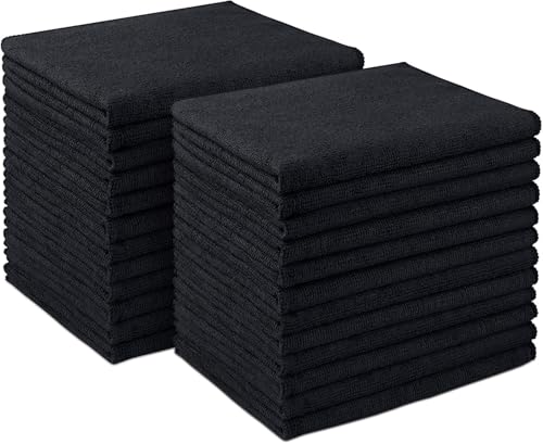 AIDEA Mirofibre Cleaning Cloth-24PK, Ultra Absorbent Microfiber Towels 30CMX40CM, Premium All-Purpose Car Cloth, Soft Lint Free Streak Free Wash Cloth for House, Kitchen, Car- Black