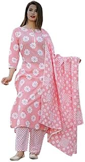 Trocorn Women's Cotton Straight Printed Kurti with Pant and Dupatta for Young Girl