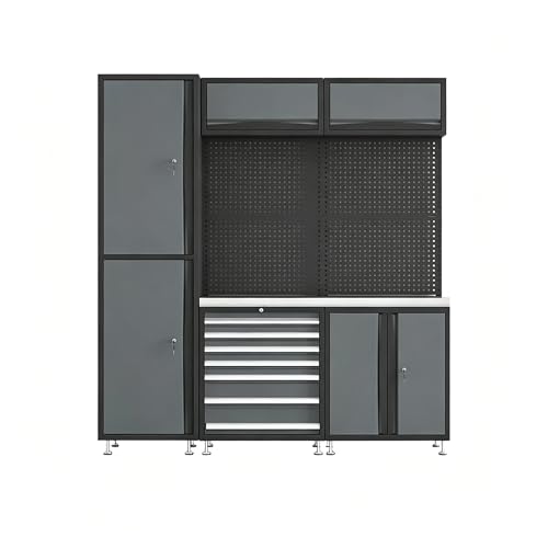Heavy Duty Garage Storage Cabinet System 4/6/8/10-Piece, Modular Garage Cabinets with Workbench &...