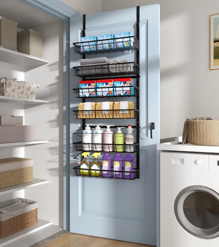Mefirt Over The Door Pantry Organizer, Pantry Storage and Organization, 6-Tier Adjustable Hanging Baskets, Metal Wall Mount Spice Rack Seasoning Shelves for Home & Kitchen, Laundry Bathroom - Black - Image 8