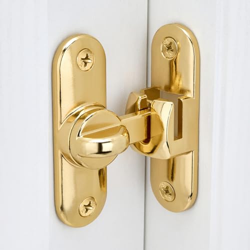 Image of INIRET 2 Packs Gold Barn Door Latches,90 /180 Degree Gate Lock,Flip Gate Latches Hardware,Zinc Alloy Right Angle Door Lock Latch,Door Security Sliding Door Latch Lock for Cabinets,Bathroom