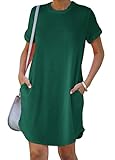 YEXIPO Women's Casual Summer Short Sleeve T Shirt Dress Nightgown Crew Neck Loose Solid Color Basic Dresses with Pockets