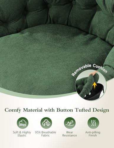 Image of Kidirect Wide Rocking Chair Nursery, Comfy Saucer Nursery Rocking Chairs with Removable Cushion, Indoor Papasan Nursing Chair for Breastfeeding, Mecedora Para Adultos for Living Room & Bedroom (Green)
