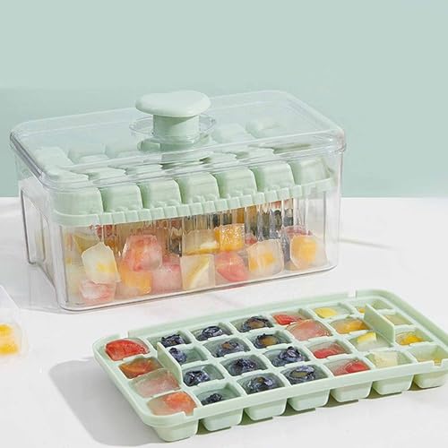 JIAMIAN Bandeja De Hielo De Silicona De Doble Capa, Máquina De Hielo De Silicona De Grado Alimenticio, Molde De Hielo De Deshielo De Un Clic, Herramienta De Hielo De Doble Capa De 56 Casillas(verde)