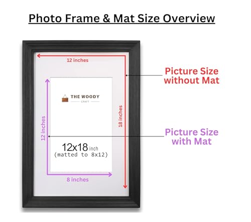 Image of 8 x 12 inch Wooden Photo Frame with Mat, Black Photo Frame 8 x 12 inch with Mat or 12 x 18 inch without Mat for Wall Decoration, Gallery Walls, Best Wooden Photo Frames for Posters and Photos