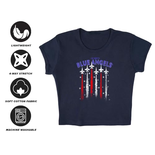 Popfunk Blue Angels Jet Flag Women's Cap Sleeve Baby Rib Crop Top4