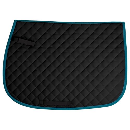 Dura-Tech All-Purpose Saddle Pads for Horses | Schooling Saddle Pad Square Cut | Equines Horse Saddle Pads | Polyester Fabric Blend | 23" Spine and 18" Drop Length | Color Black/Turquoise