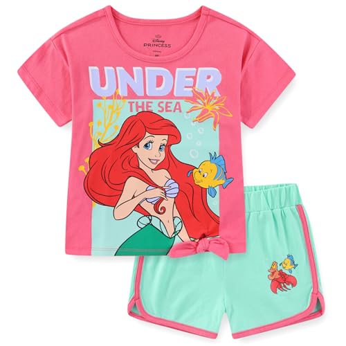 Disney Little Mermaid Ariel Girls Short Sleeve T-Shirt and Shorts Set for Toddler and Big Kids