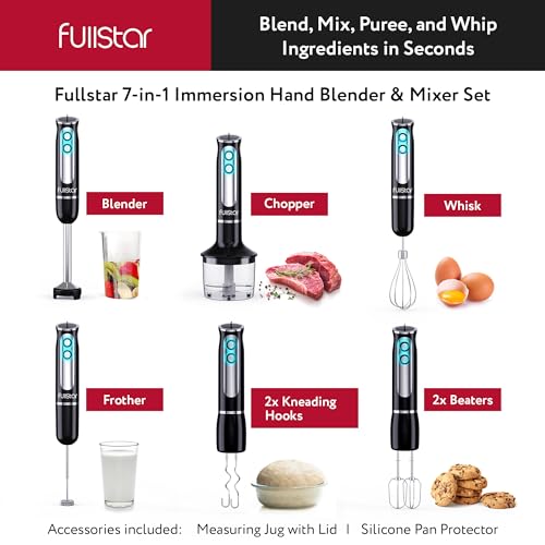 Image of fullstar Immersion Blender Set, 9-Speed 500W Handheld Electric Hand Mixer, Smoothie Blender (7-in-1, Black)