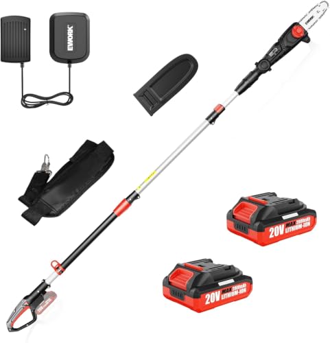 Image of EWORK 20V 8 inch Cordless Pole Saws for Tree Trimming with Battery & Charger | Tool-Less Chain Tensione, Lightweight Electric Pole Chain saw with 4-Angle Adjustable Head