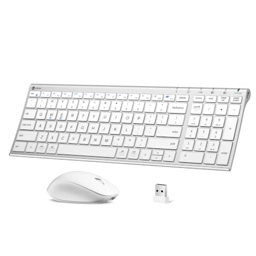 iClever DK05 Bluetooth Wireless Keyboard and Mouse Combo, Silver White