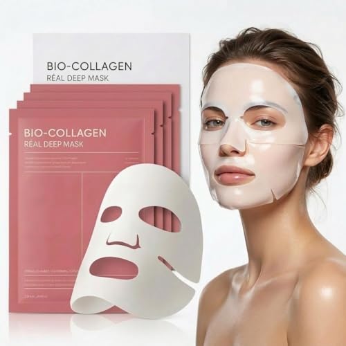 Image of Bio Collagen Night Mask - Hydrating Overnight Hydrogel Korean Glass Skin Mask, Wrapping Peel Off Facial Mask for Deep Hydration & Skin Care, Moisturizing Sheet Face Mask Pack of 4