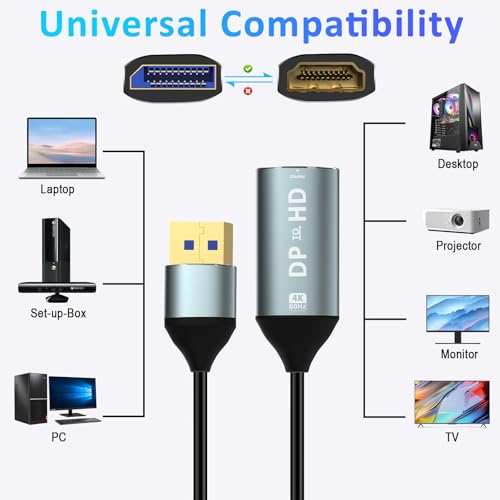 baolongking Displayport auf HDMI-Adapter, 4K 60Hz Audio-/Video-Synchronisation, Einweg-DP-1.2-Computer auf HDMI 2.0-Bildschirm, geeignet für HDTV/Monitor/Provenor/PROC (1 Stück)