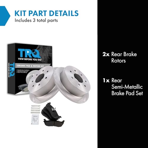 Image of TRQ Rear Brake Pad and Rotor Set Semi Metallic Compatible with 2000-2003 Ford F-150 2004 F-150 Heritage 1997-1999 F-250