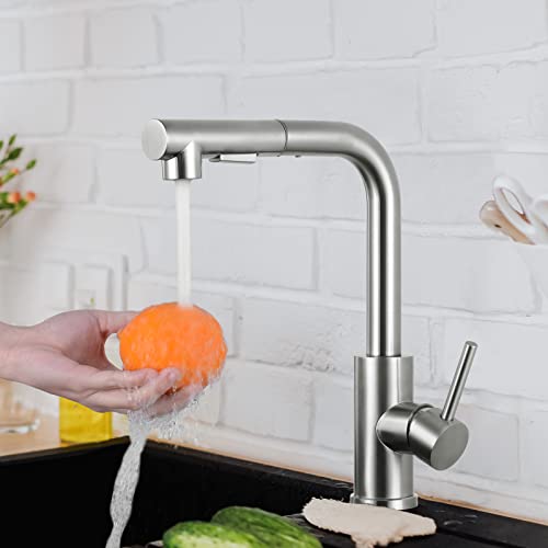 Fgkq Kitchen Faucets With Pull Down Sprayer, Brushed Nickel Kitchen Sink Faucet, 3 Or 1 Hole Bar Sink Faucet With Deck Plate #TOP4