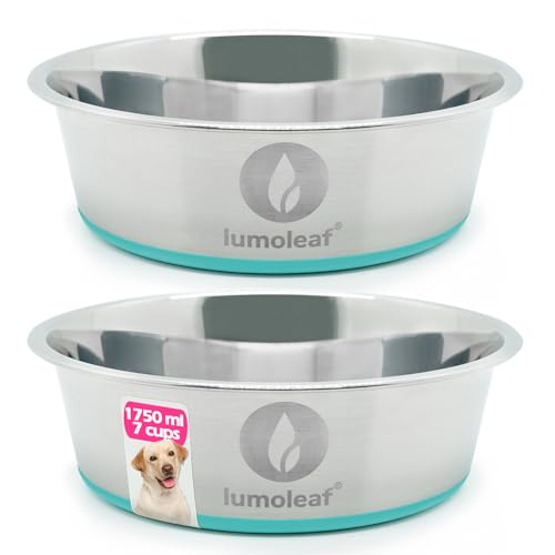 LumoLeaf Ciotola per cani in acciaio inox grande φ22 cm, 2 ciotole da 1750 ml con fondo in silicone antiscivolo, ciotola per acqua in metallo per cani di taglia grande, media e grande, lavabile in