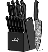 Knife Set, 15 Pieces Kitchen Knife Set with Built in Knife Sharpener Block