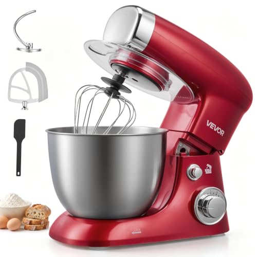 Image of VEVOR 4.2 Qt Tilt Head Stand Mixer 400W Electric Dough Mixer, 6 Speeds Food Kitchen Mixer with Stainless Steel Bowl, Splash Guard, Dough Hook, Whisk, Beater, for Baking Mixing Whipping