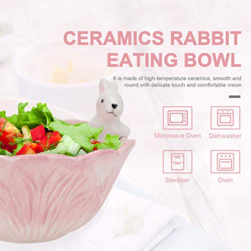 Yardwe 1Pc Cabbage Shaped Bowl, Easter Ceramic Rabbit Bowl, Rabbit Salad Bowl, Bunny Candy Bowl For Easter Party Tableware (Pink) #TOP6