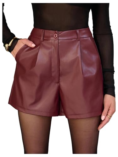 Milumia Women's PU Leather High Waisted Pleated Wide Leg Dressy