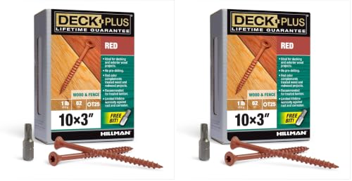 Image of Deck Plus 3 Inch Epoxy Coated Exterior Wood and Fence Screws #10 x 3 Torx /Star Drive Included Coarse Thread, Outdoor Rust Resistant Decking Screw, Red, 1lb Box, 62 Pieces | 48432 (Pack of 2)