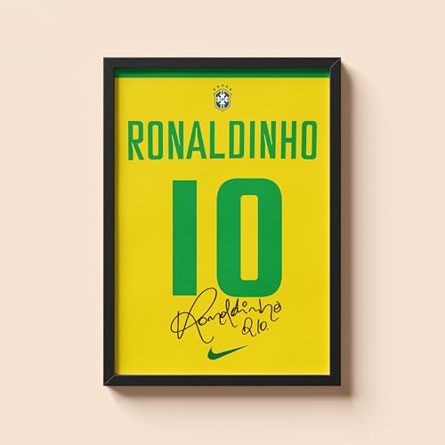 Image of Posternet Ronaldinho Gaucho Wall Poster Frames | 8x12 inch | World Cup special signed Jerseys Series | Hanging Wall Artwork Frames for Living Room, Bedroom, Office and Etc
