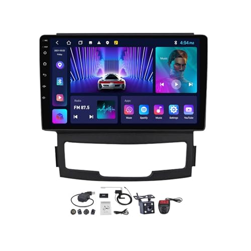 MLXABH Android 12 Radio estéreo para automóvil para Ss-angYon-g Korando 3 Actyon 2 2010-2013 Pantalla de 9 pulgadas Carplay incorporado Android Auto Controles en el volante Bluetooth FM AM con cámara