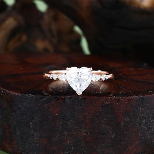 1CT Heart-shaped Moissanite Ring for Women Real Moissanite Engagement Ring Travel Wedding Bands for Women 925 Sterling Silver Ring Eternity Promise Rings for Her Wedding Rings Size 3-102