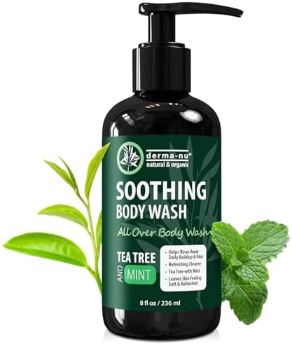 Derma-Nu Tea Tree Oil Body Wash with Eucalyptus & Mint - Purifying Deep Cleansing Shower Gel | Odor Control Body & Foot Wash | Active Men & Women | All Skin Types | Sulfate & Paraben Free - 8oz