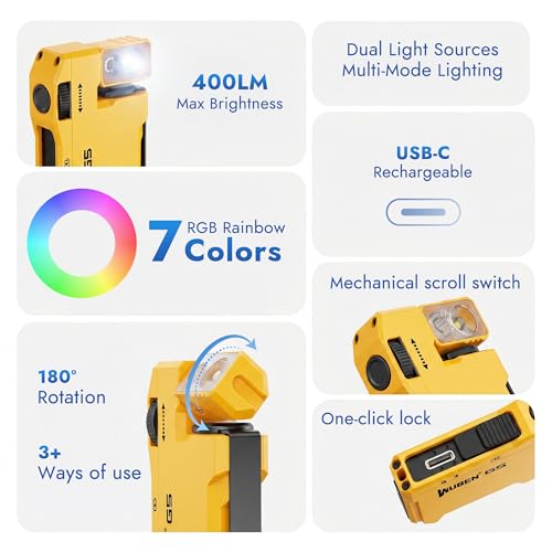 Image of WUBEN G5 EDC Rechargeable Flashlight, Mini Bright Small Pocket Flash Light | 400 Lumens Dual Light Source LED Flashlight with RGB, Magnetic Flat Compact Keychain Flashlight for Home, Camping, Emergency