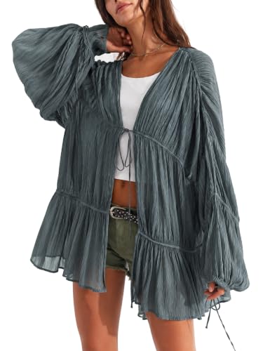 People Free Dupes Tops, Womens Swimsuit Coverup Kimono Tie-Front Duster Top