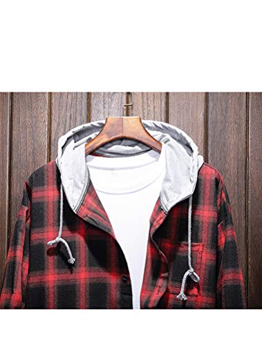 Lavnis Men's Plaid Hooded Shirts Casual Long Sleeve Lightweight Shirt Jackets3