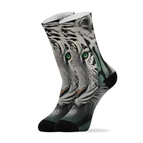 1 Pair White Tiger Crew Socks Breathable Compression Athletic Socks for Women Men Sport Running Cycling