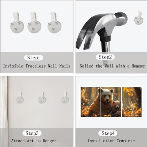Tableau sur Toile Ours Cadeau Crémaillère Moderne Triptyque Bois - 7