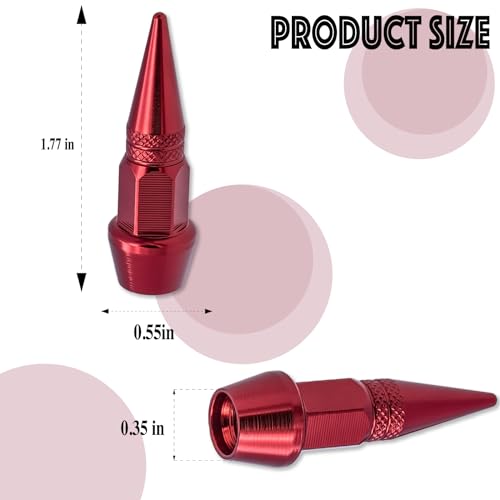 MEAJOO 4PCS Spiked Style Tire Valve Stem Caps, Universal Aluminium Alloy Dustproof Tire Valve Stem Covers for Cars, SUV, Trucks, Bikes, Motorcycles, Bicycles(Red)