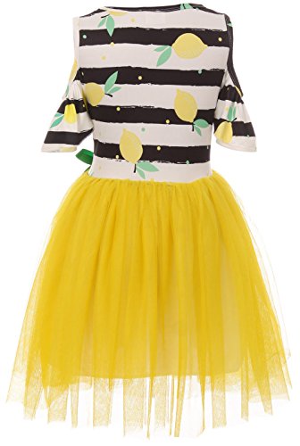 Little Girl Toddler Cold Shoulder Lemon Stripes Tulle Casual Party Dress 2t-82