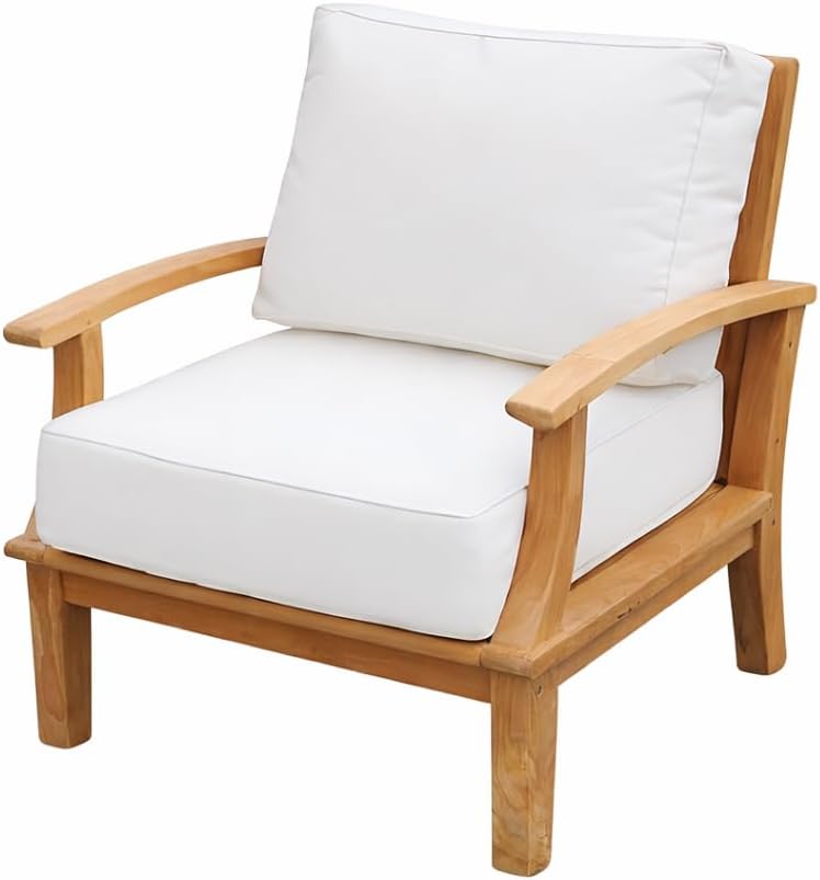 Hives & Honey Pavilion Outdoor Teak Lounge Chair with Cushions – Grade-A Teak Patio Chair with Stainless Steel Hardware, Deep Seating for Patio, Deck, Garden – White