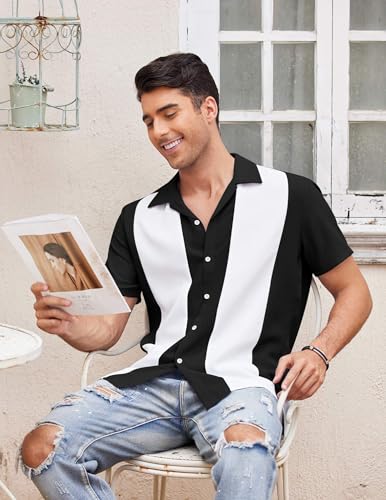 Image of COOFANDY Men's Vintage Bowling Shirt Short Sleeve Button Down Summer Cuba Beach Shirts