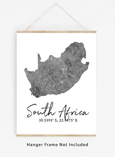South Africa Map Wall Art Print - 8X10 Silhouette Decor Print With Coordinates. Makes A Great South African-Themed Gift. Shades Of Grey, Black & White. #TOP2