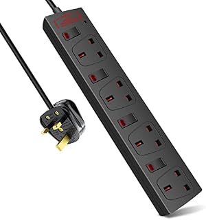 ExtraStar Extension Lead Surge Protection 4 Way Outlets, 13A Power Strip Wall Mounted with Individual Switches, Multi Socket Extension Cable UK Plug for Home and Office (2M, Black)