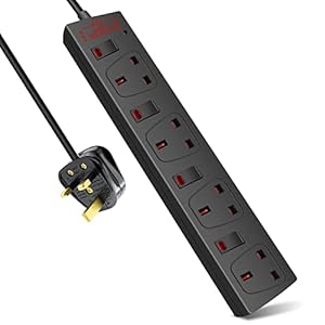 ExtraStar Extension Lead Surge Protection 4 Way Outlets, 13A Power Strip Wall Mounted with Individual Switches, Multi Socket Extension Cable UK Plug for Home and Office (1M, Black)